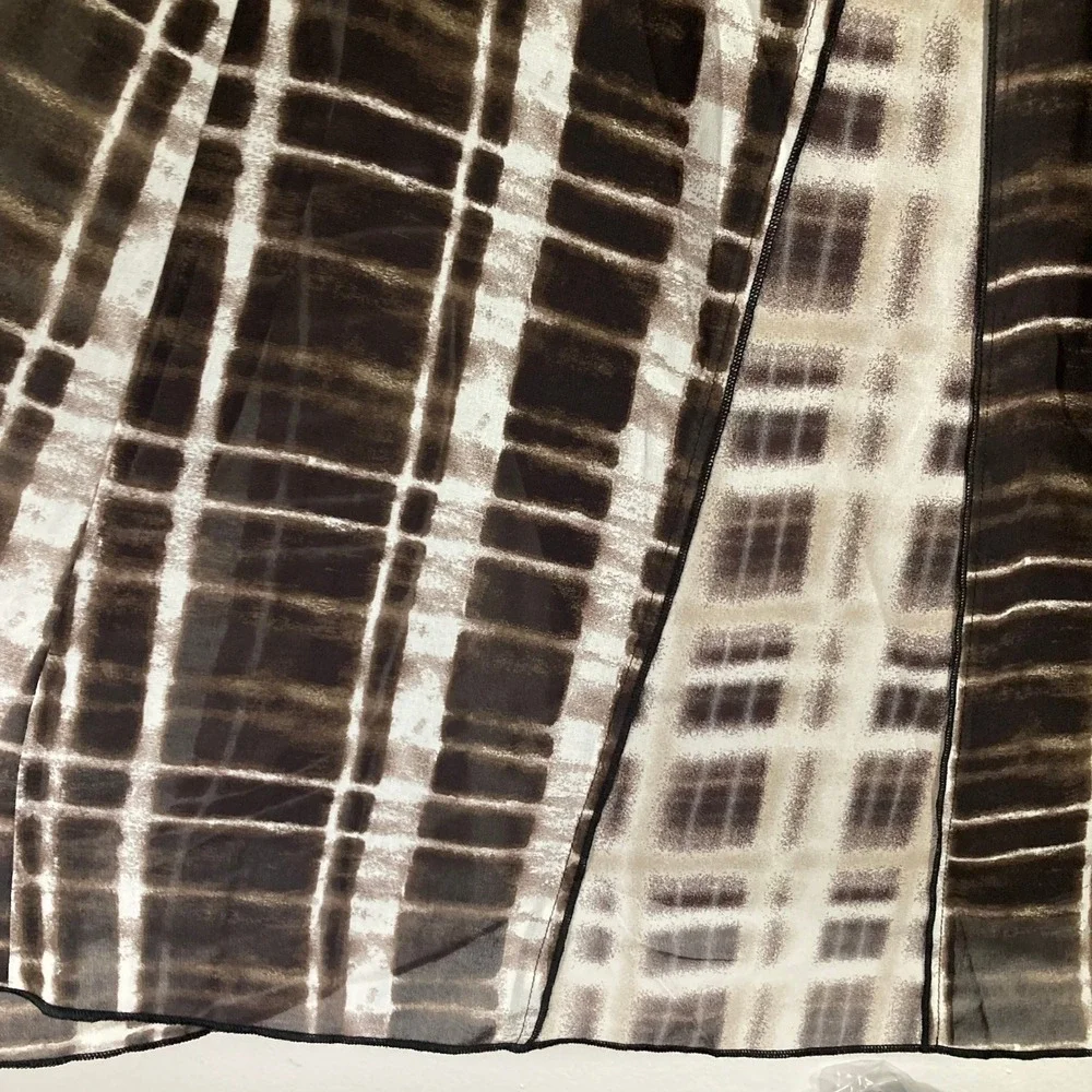 Cato Womens XL Brown Cream Tie Dye Print Chiffon Midi Skirt Elastic Waist